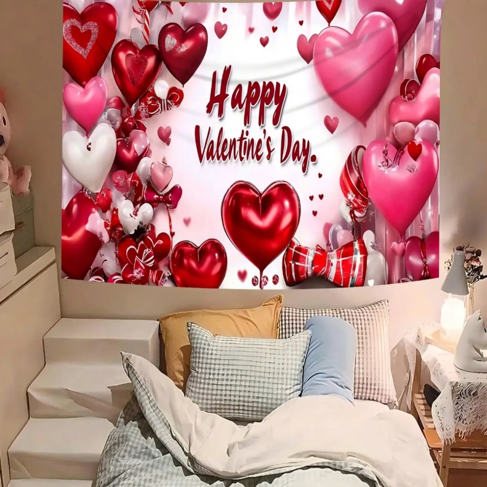New Red & Pink Balloon Love Heart Backdrop/Tapestry V7